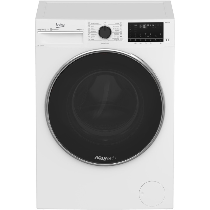 Masina de spalat rufe frontala BEKO B5WFU59415W, AquaTech, SteamCure, 9 kg, 1400rpm, Clasa A, alb