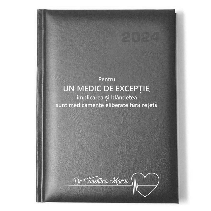 Agenda datata A5 2024, personalizata Medic de exceptie, Inedit Print, AP7, Negru, Pix negru, 15x21 cm