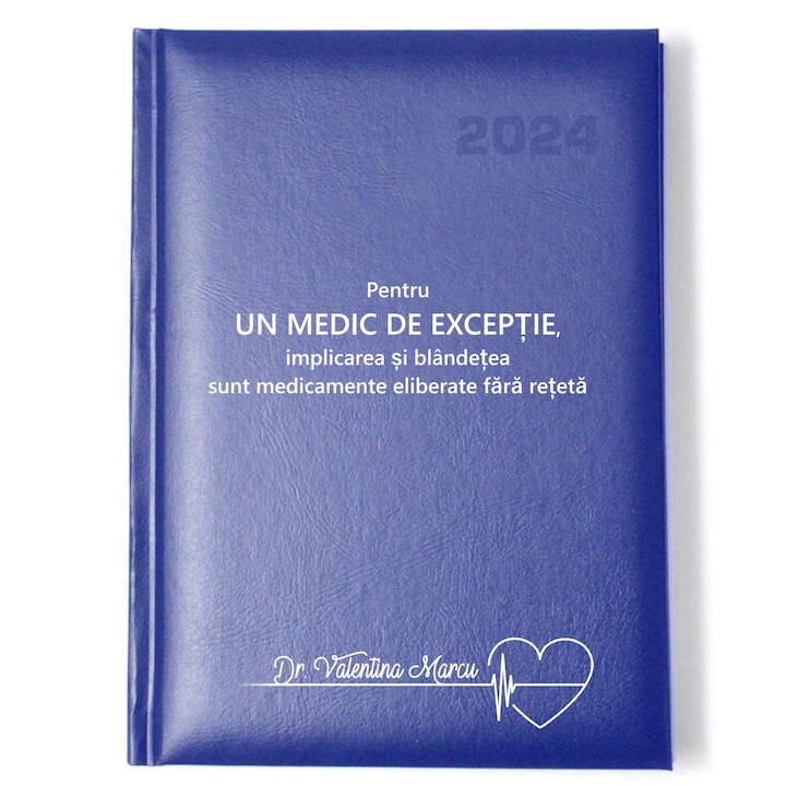 Agenda datata A5 2024, personalizata Medic de exceptie, Inedit Print, AP7, Albastru, Pix albastru, 15x21 cm
