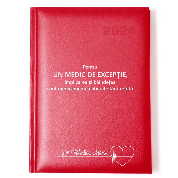Agenda datata A5 2024, personalizata Medic de exceptie, Inedit Print, AP7, Rosu, Pix rosu, 15x21 cm