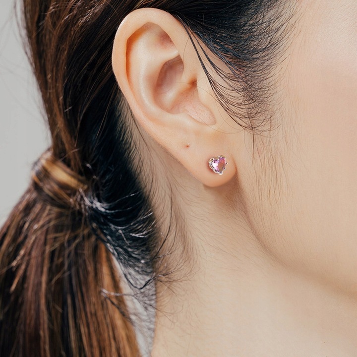 Обеци, Ягода, Сребрист/Циркон, Розов