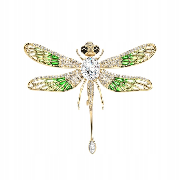 Brosa, Pinets, Model libelula, Metal/Zirconiu, Auriu