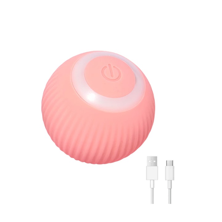 Jucarie interactiva pisici, Senmase, Silicon, Rotatie 360°, Cablu USB inclus, Roz