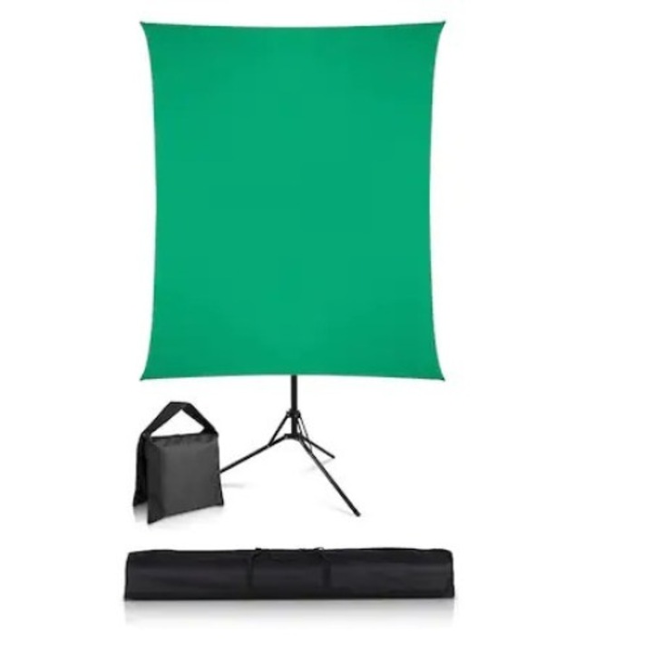 Perete Fundal Studio Verde si Suport fundal pentru streaming cu panza Green Screen 150x200cm
