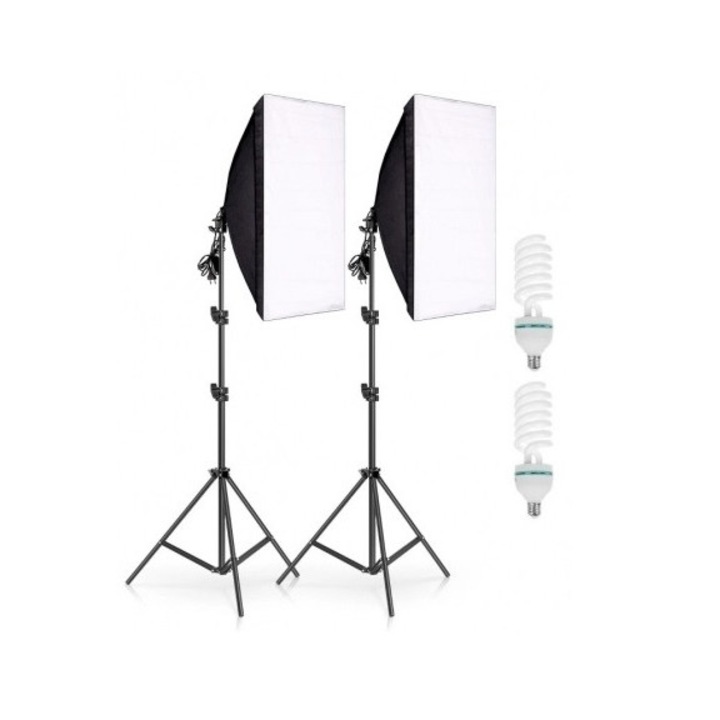 Kit doua softboxuri cu 2 becuri LED 20w lumina alba, suport 80 - 200 cm