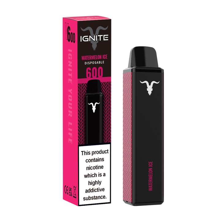 Tigara electronica IGNITE V600 cu nicotina 2%, Watermelon Ice, 600 puffs, Vape de unica folosinta - Aroma de pepene