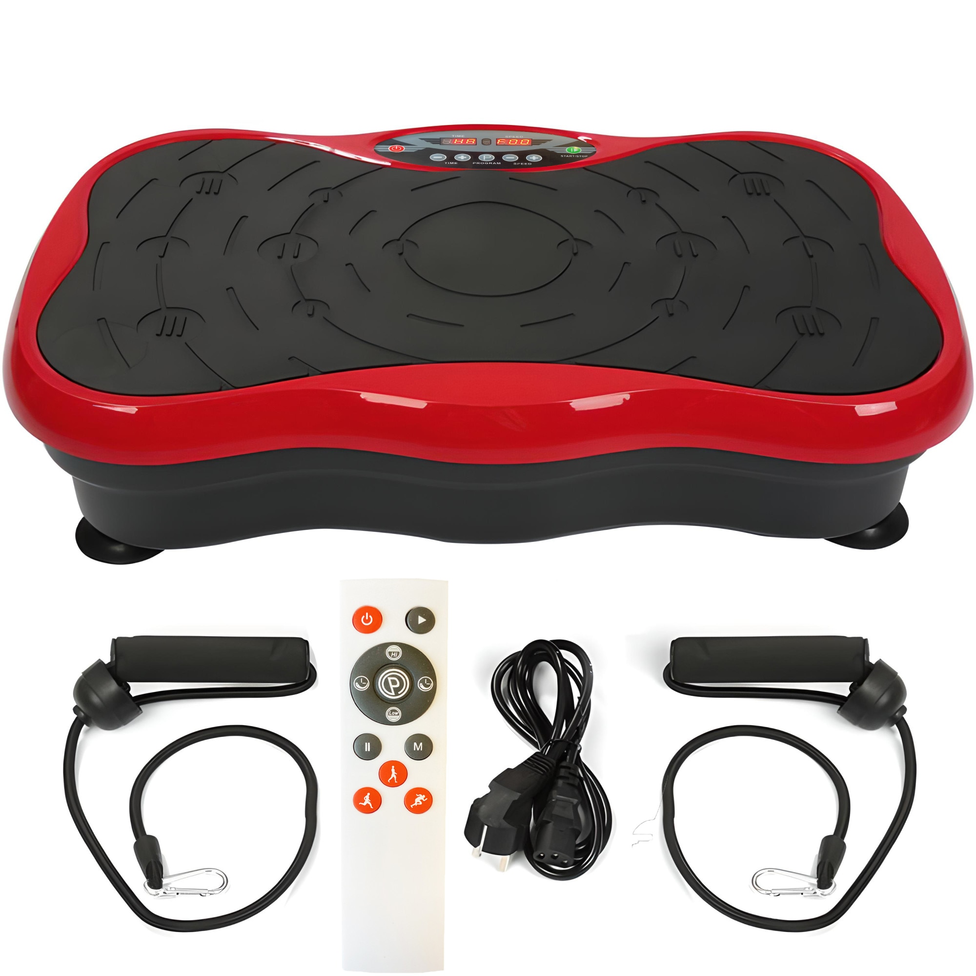 Plataforma Vibración Muscular con Mango, Silencioso, con Altavoz Bluetooth,  2 Bandas Elásticas, 120 Niveles+5 Programas de Entrenamiento, Écran