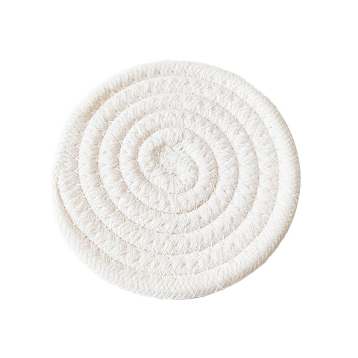 Suporturi Masa Rotunde Bumbac 100% Handmade 11cm Set 6buc Alb Protectie Termica