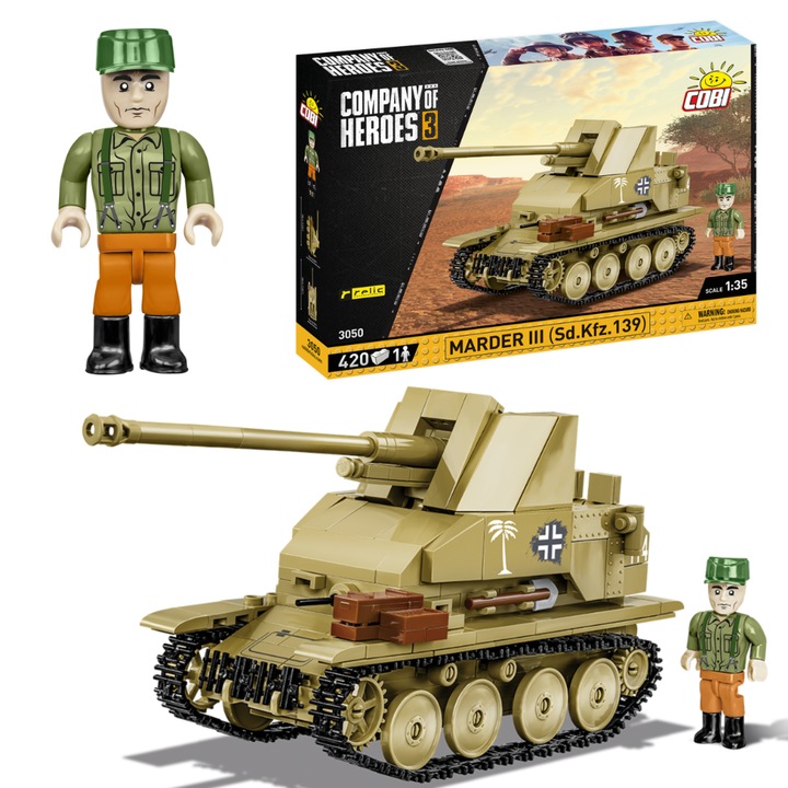 Set de constructie, Cobi, Model Tanc, 420 Piese, +9ani, Multicolor