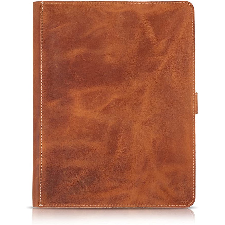 Husa din piele naturala pentru tableta de 12,9 inch compatibila cu iPad, cu doua sloturi pentru carduri si suport pentru stilou din piele, coloare Camel 12.9 Maro camel