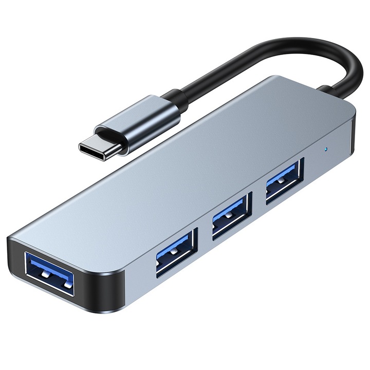 Хъб 4 в 1, Mmgoqqt, USB тип C/USB 3.0, сребрист