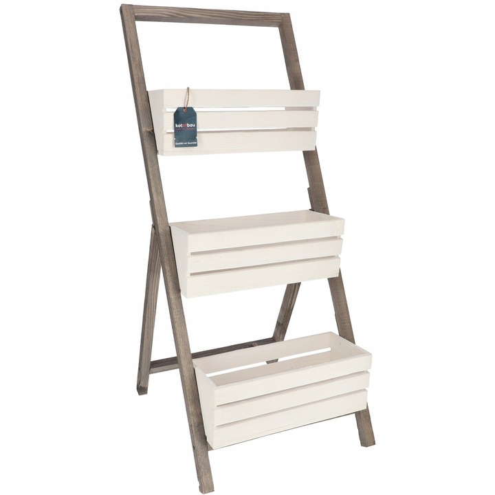 Suport ghiveci, Kotarbau, Lemn, Gri/Alb