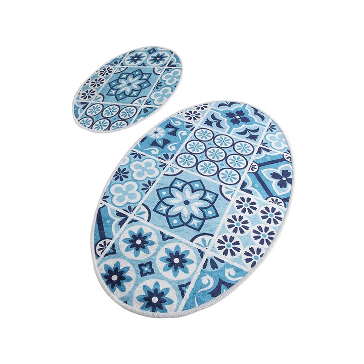 Set 2 Covorase baie Seramik, 60 x 100 cm, 50 x 60 cm, Antiderapant, Albastru