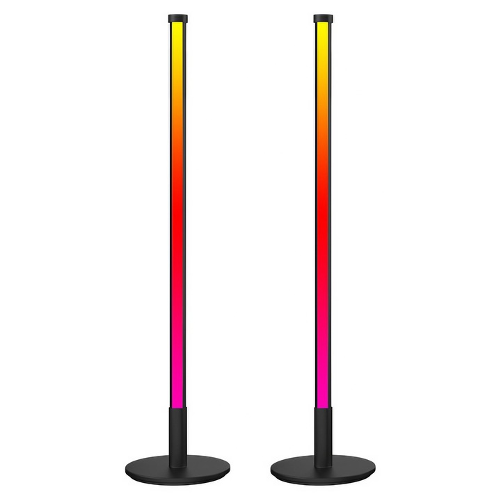 Set 2 lampi led smart AxaCube® pentru filme, gaming, RGB, lumina ambientala, sincronizare sonora, bluetooth, control prin telecomanda si aplicatie dedicata, conectare usb, 51 cm