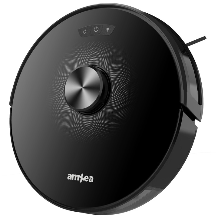 Прахосмукачка робот amXea E51 Black, лазерна навигация, Wi-Fi приложение, дистанционно управление, смарт памет, много повърхности, химическо чистене, централна четка