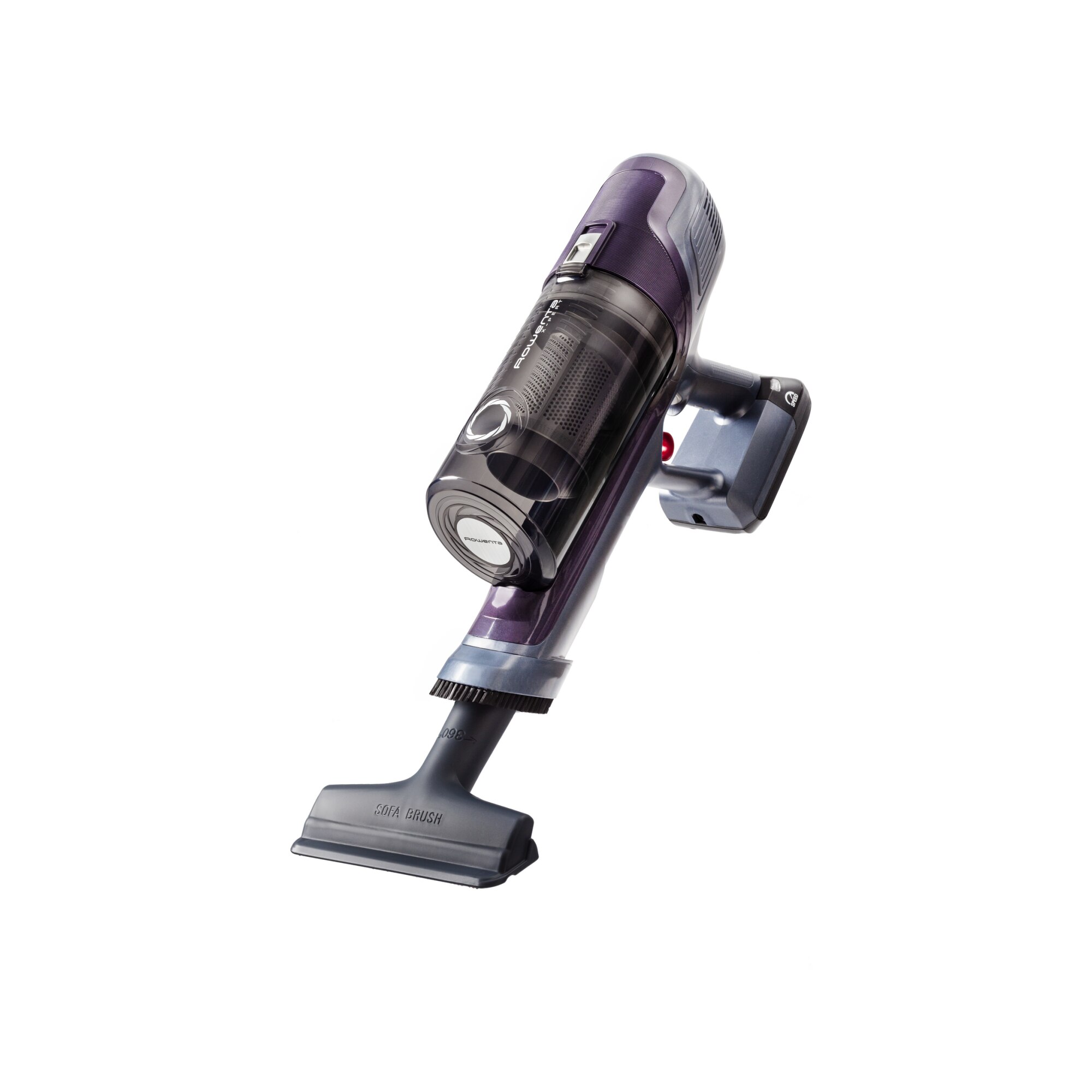 Aspirator vertical Rowenta X-Pert 6.60 Essential RH6838WO, 100W, autonomie 45 min, capacitate praf 0.55L, perie tapiterie, duza spatii inguste, baza de incarcare, albastru & mov