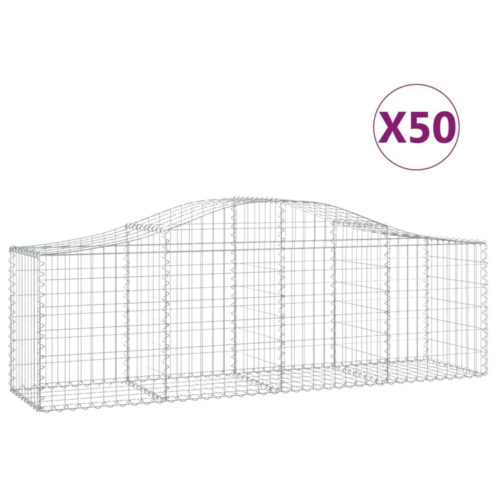 Set cosuri gabion arcuite 50 buc vidaXL, 200x50x60/80 cm, fier galvanizat 18.35 kg 3145617