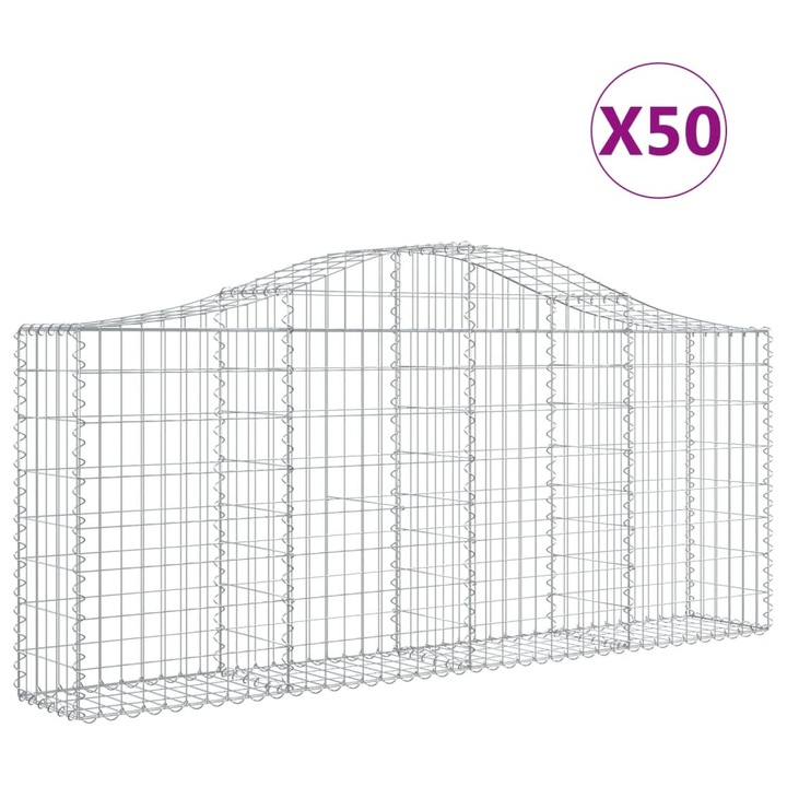 Set cosuri gabion arcuite 50 buc vidaXL, 200x30x80/100 cm, fier galvanizat 17.7 kg 3145428