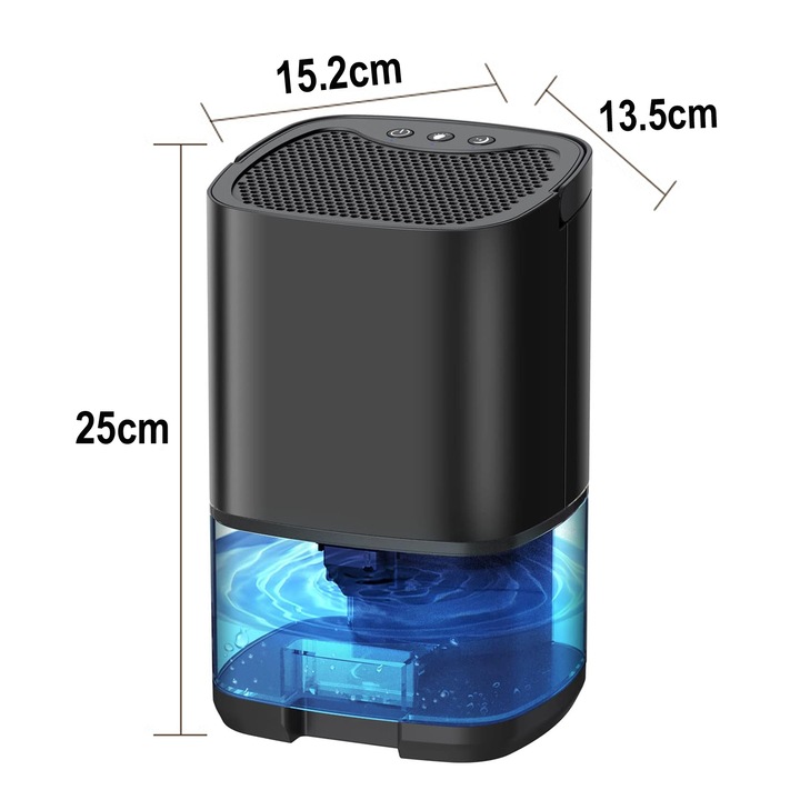 Dezumidificator pentru casa, Darklove, Rezervor 1000ml, Doua moduri de lucru si 7 lumini LED colorate, cu Functie de Uscare si Purificare a Aerului, pentru dormitor, subsol, baie, bucatarie, birou, Negru