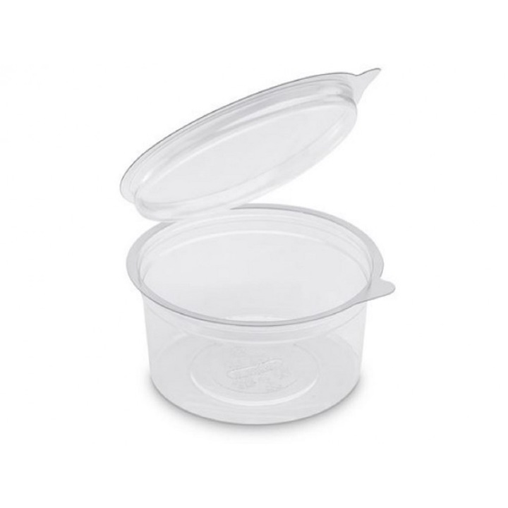 Комплект от 480 премиум кръгли прозрачни гювечета, шарнирен капак, rPET, 500 ml