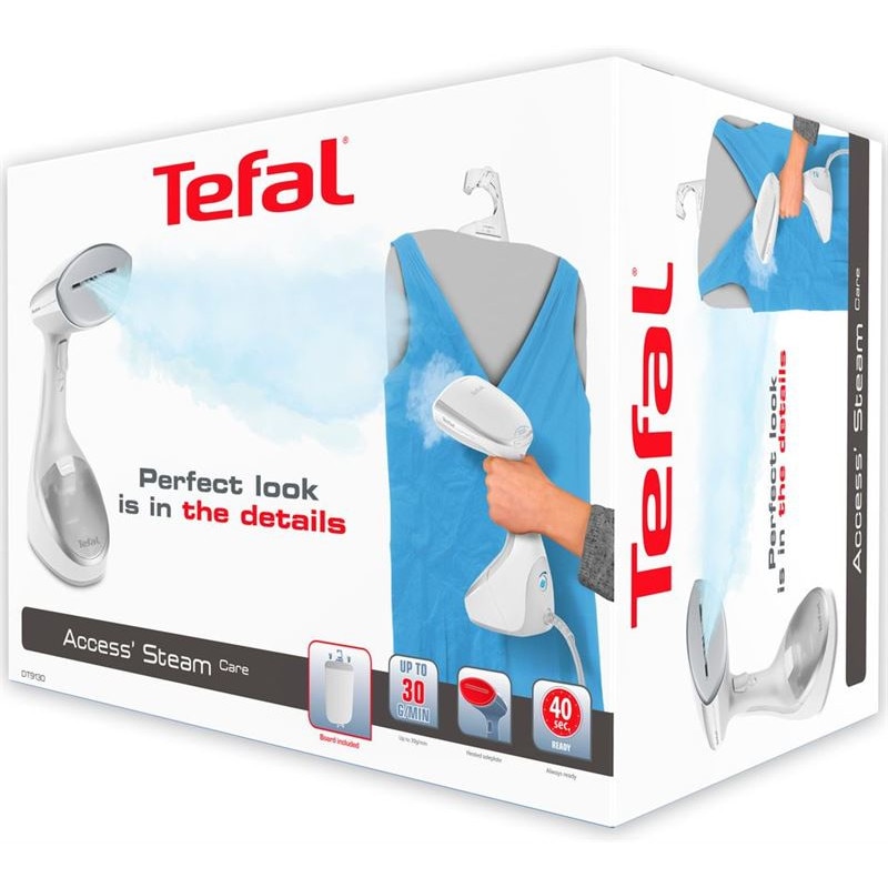 Aparat de calcat cu aburi Tefal Acces Steam Care DT9130, 1600W, 200 ml, 3 nivele putere, 30g/min, 6 accesorii, Alb/Gri