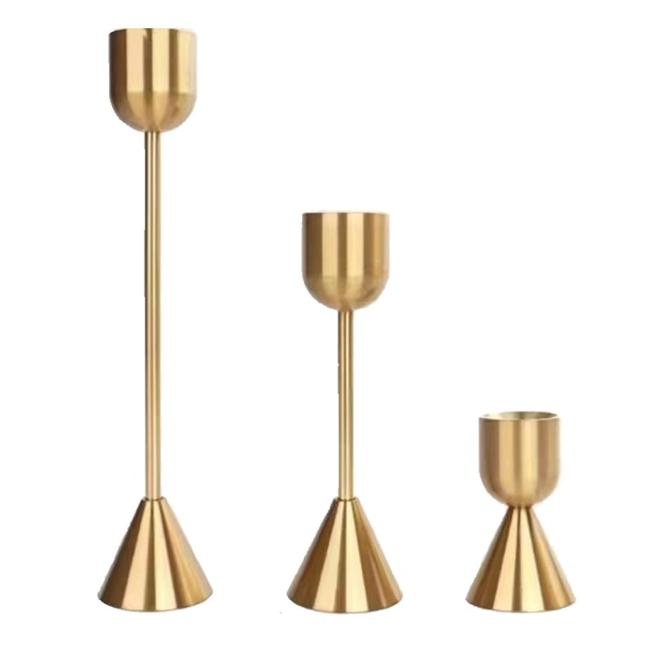 Suport lumanari, set 3 piese, Aliaj metalic, 772304, Auriu, 18.5 cm, 13.5 cm, 7 cm