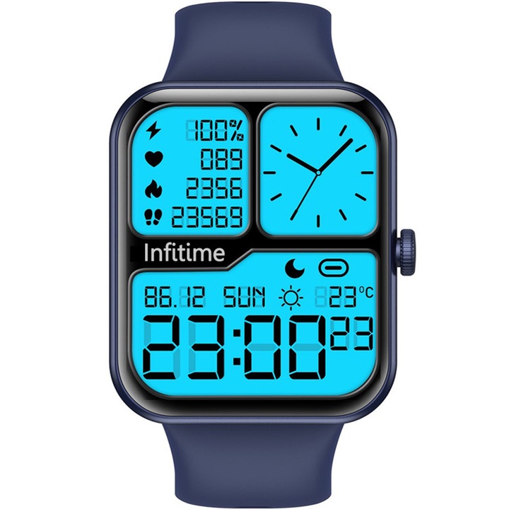 Ceas smartwatch Infitime SQ, ecran 1.83", cu Notificari apeluri si mesaje, Monitorizare somn, Ritm cardiac, GPS Tracking, Pedometru, Player muzical, Info Meteo, Albastru