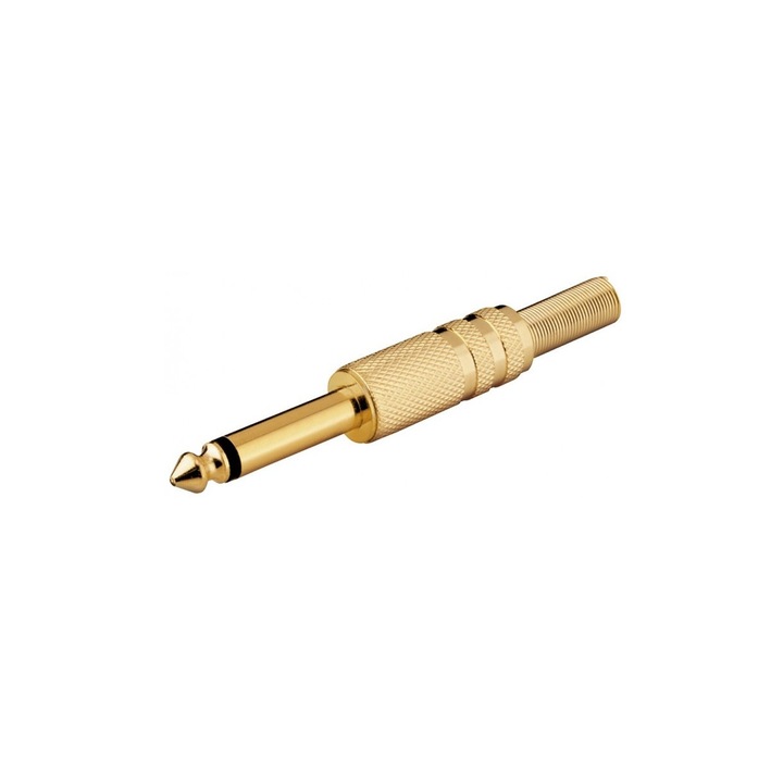 Conector jack 6.35mm mono tata, aurit cu protectie cablu Goobay