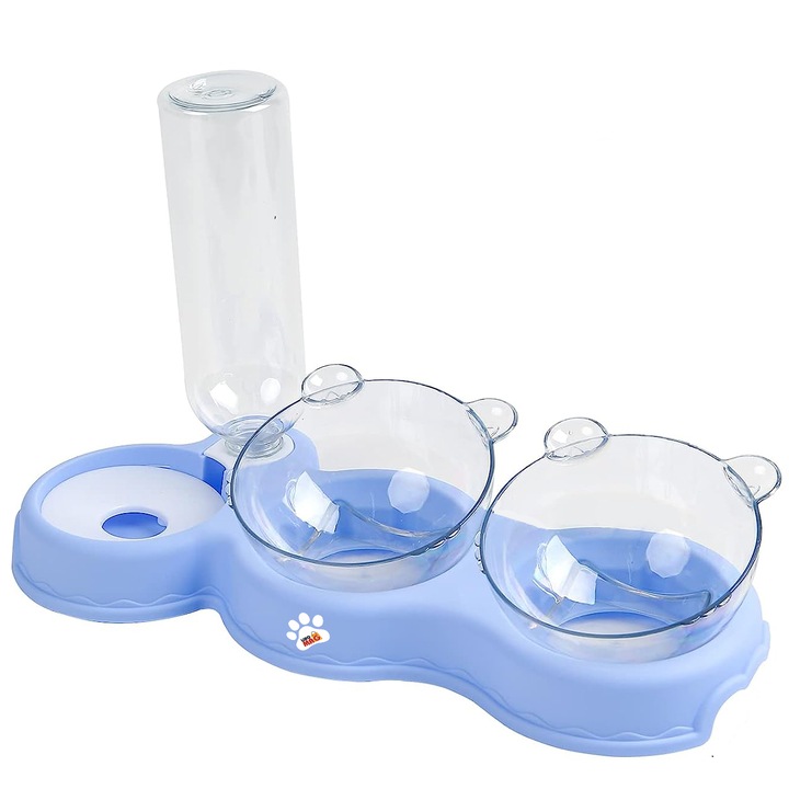 Dupla ortopéd macskatál automatikus vízutántöltővel, Linomag®, 500ml, 37x24x15 cm, Kék