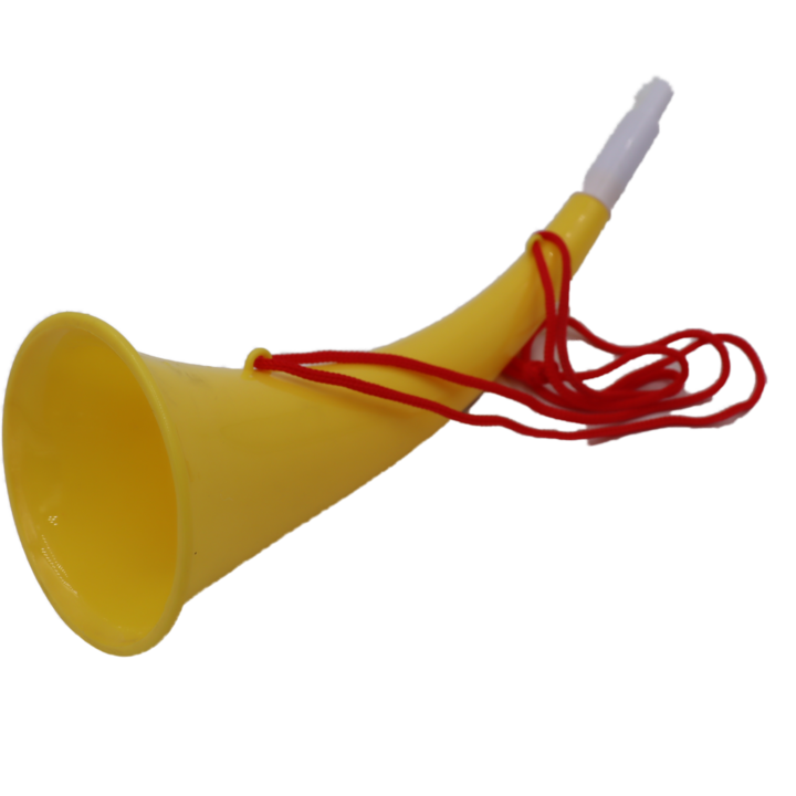 Goarna Curbata, Vuvuzela, Tip Corn, Pentru Petreceri, Evenimente, Galbena, Varf Alb, 27 cm Dalimag