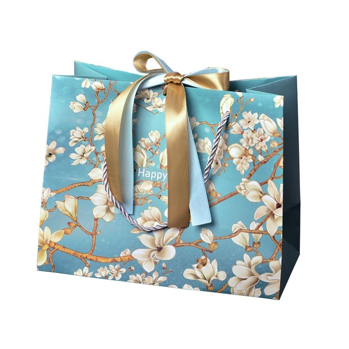 Punga decorativa pentru cadouri 18 x 16 x 10 cm, turcoaz, set 5 bucati