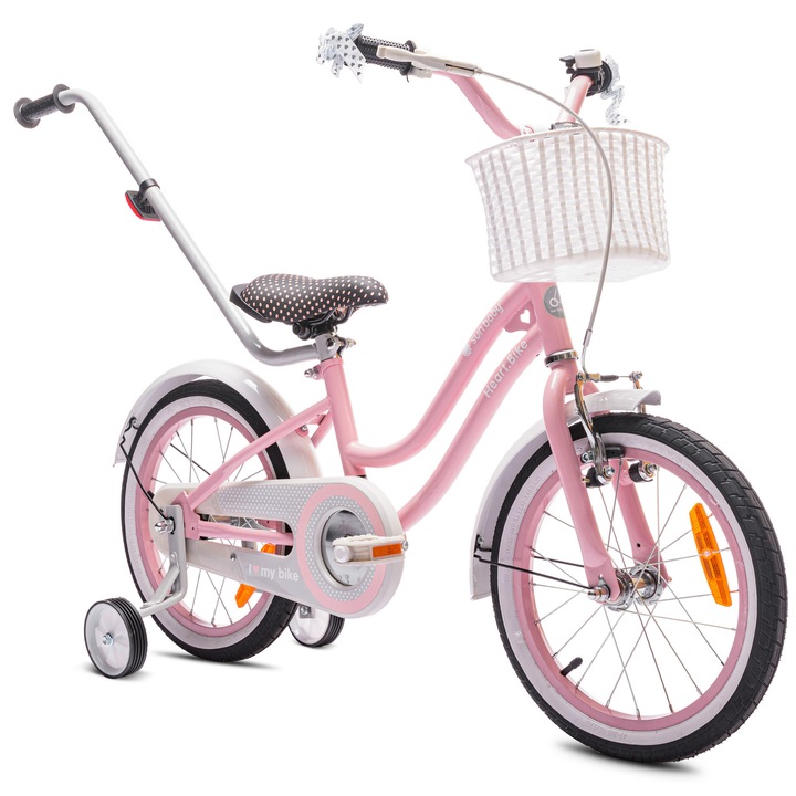 Велосипед Sun Baby Girls, Heart Bike, 16 инча, 4 - 6 години, кош, кормило, странични колела, стоманена рамка, 105x48x77 cm, розов