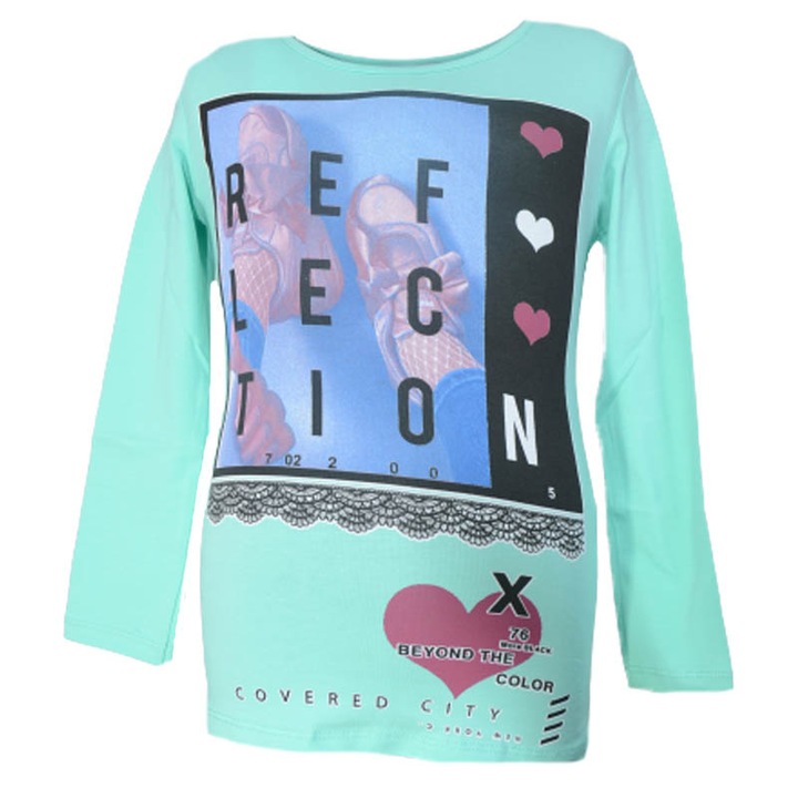 Bluza cu maneca lunga pentru fete OLC SVR 230323-9-122, Turcoaz 93504