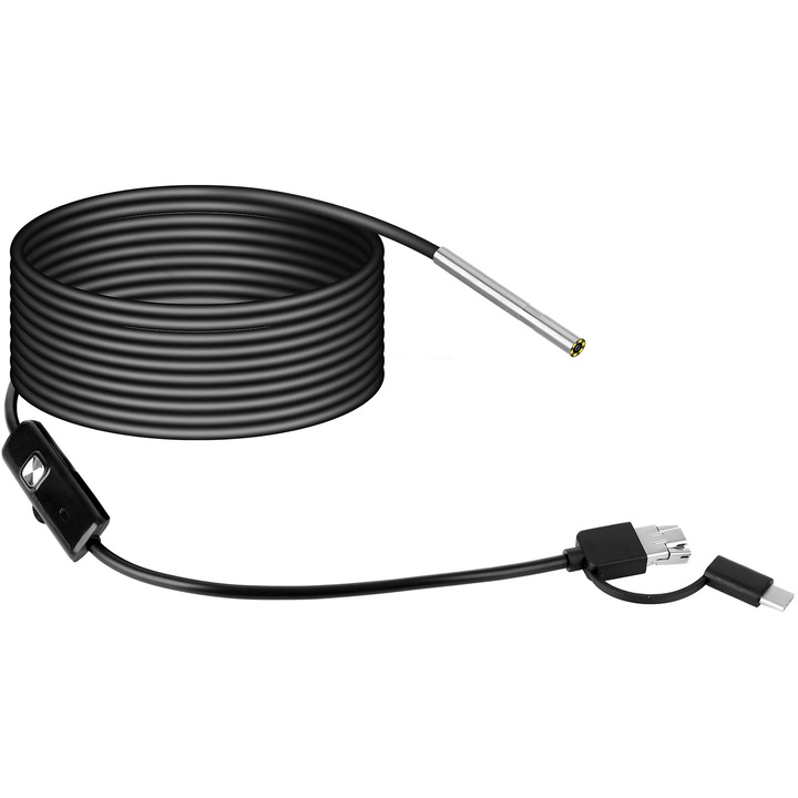 720P HD камера за инспекция, 6 светодиода, 5M, IP67, водоустойчива за Android / PC, Micro USB, USB C, черна