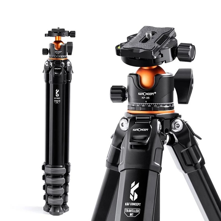 Trepied aparat foto K&F Concept Traveler M1 suport compact pentru camera de calatorie, trepied cu cap sferic V1