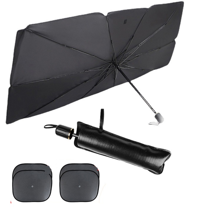 Szélvédő napellenző, napernyő, poliészter, UV visszaverő, 80 x 140 cm, fekete