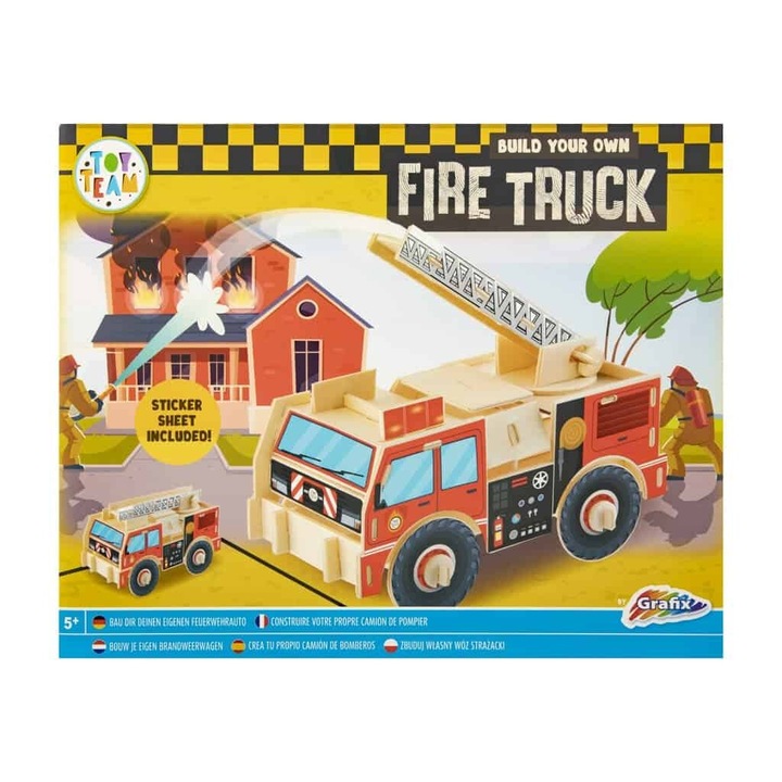 Puzzle 3D mini, din lemn, Masina de pompieri