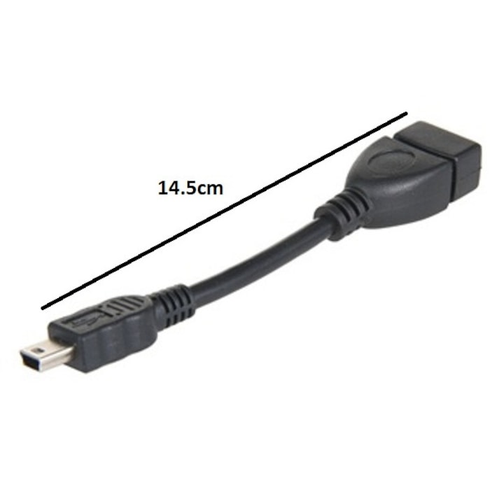 Cablu OTG USB2.0 mama la mini USB tata, lungime totala 14.5 cm, negru, pentru case de marcat