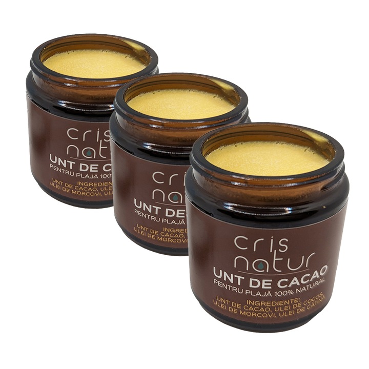 Pachet 3x Unt de cacao pentru plaja 120ml, 100% natural, realizat manual in Romania