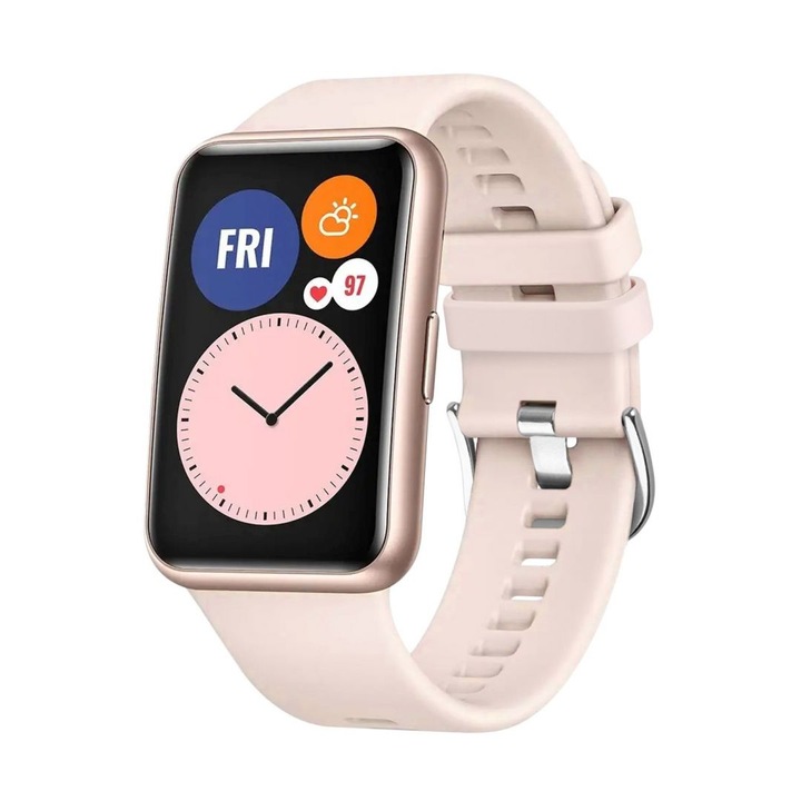 FIXED Silicone Strap for Huawei Watch FIT, Rózsaszín, Okosóra kiegészítő
