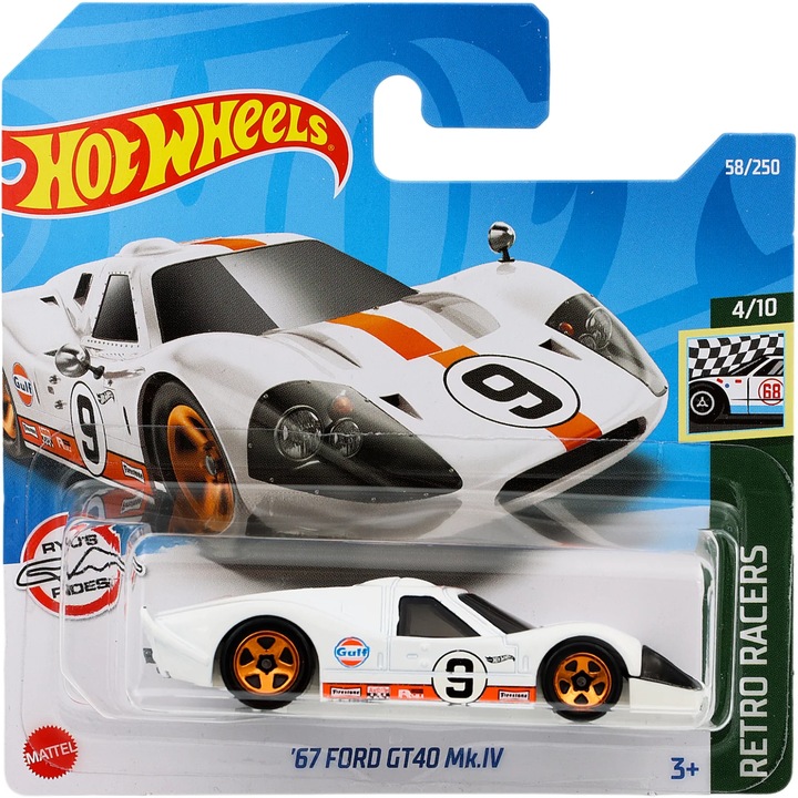 Количка Hot Wheels Metallic Car, '67 Ford GT40 Mk.IV, бял, 1:64