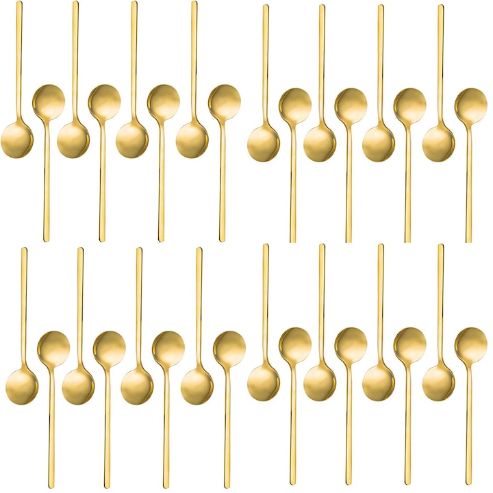 Set 8 lingurite espresso placate cu aur, Inox, 13.5 x 3 cm, Auriu