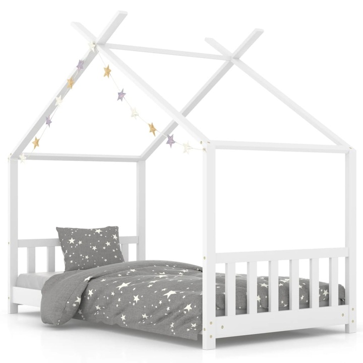 Cadru de pat de copii vidaXL, alb, lemn masiv de pin, 166 x 88 x 147.5 cm