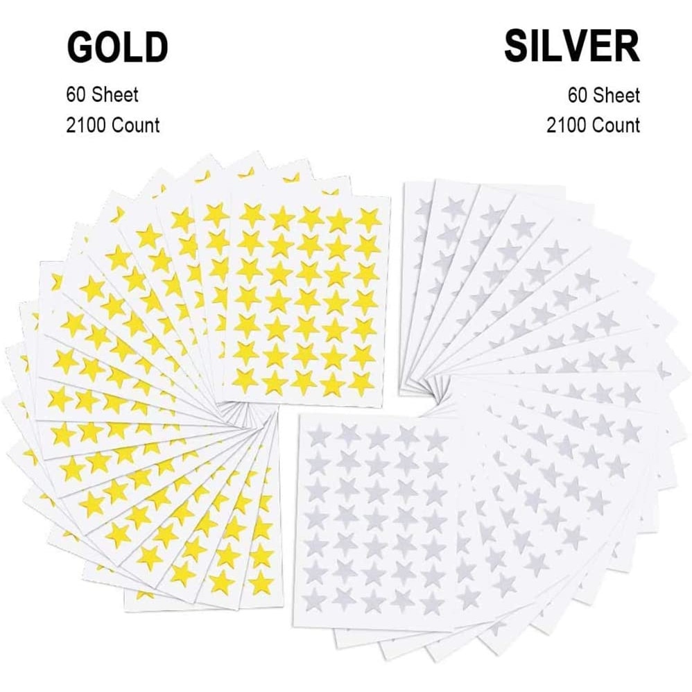 Set 4200 stickere decorative, Model stele, 1.5 cm, Auriu/Argintiu - eMAG.ro