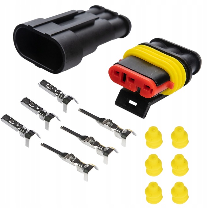 Conector Auto Ermetic Superseal, 3 Pini 12-24V 15A, Mufa Mama Tata Cablaj, Kit Autoasamblare Protectie Ip67, Fire 0.75-1.5 mm2, Instalatii Electrice Auto Moto, Rezistent La Apa Si Praf Inalta Calitate Piese, Negru