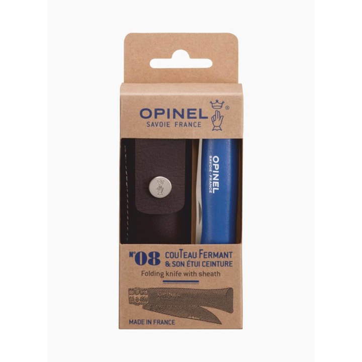 Cutit pliabil cu curea si husa, Opinel, Inox, 8.5cm, Albastru