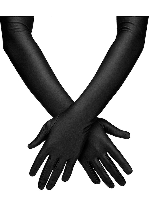 Класически дълги ръкавици, Полиестер, 21,7 см, Черни