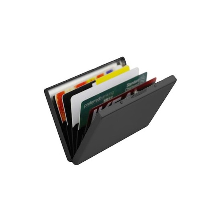 Portofel pentru carduri, ZYuuan, RFID, Aluminiu, Negru