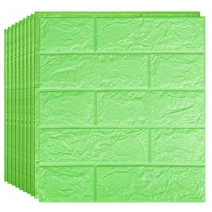 Set 12 x Tapet 3D Autoadeziv, soosable®, design modern, rezistent la apa, usor de curatat, dimensiuni 35x38cm, model caramida in relief, Verde
