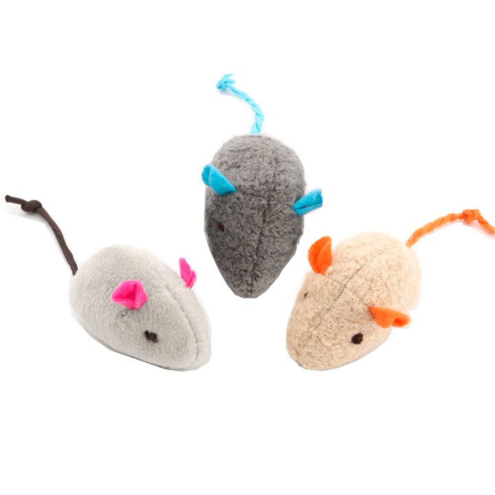 Set 3 jucarii cu catnip pisici, Fetru, Model soricei, Multicolor
